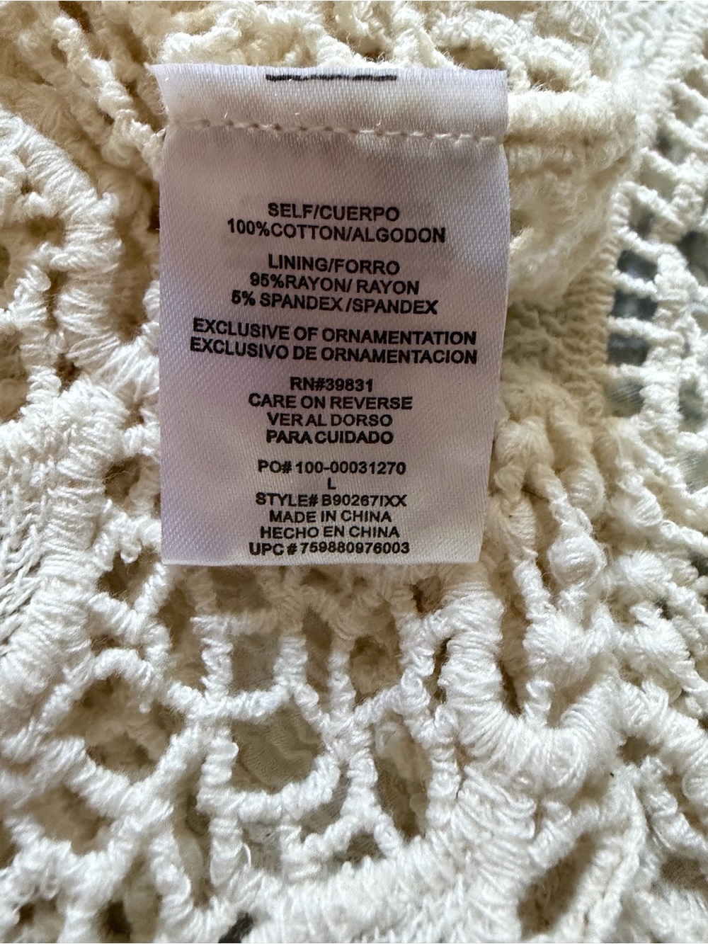 Democracy Cream Crochet Lace Yoke Blouse size large Boho - Picture 9 of 11